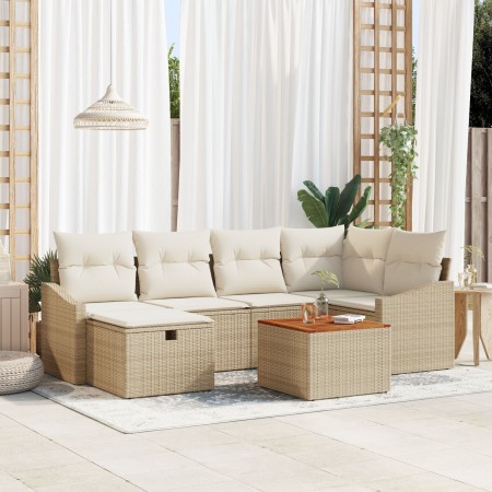 Conjunto de sofá de jardín de 7 piezas con cojines beige de poliratán de , Sofás de exterior - Ref: Foro24-3360900, Precio: 5...