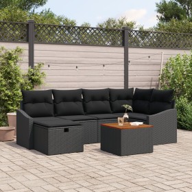 Conjunto de sofá de jardín de 7 piezas con cojines de polirratán negro de , Sofás de exterior - Ref: Foro24-3360901, Precio: ...