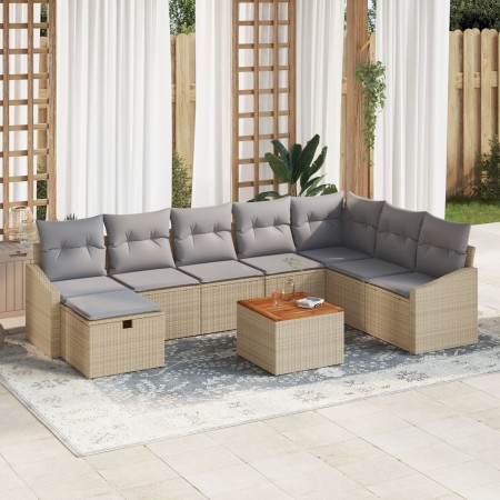 Conjunto de sofá de jardín de 9 piezas con cojines beige de ratán sintético | Foro24.es | Tu tienda online para hogar, jardín y más Foro24.es