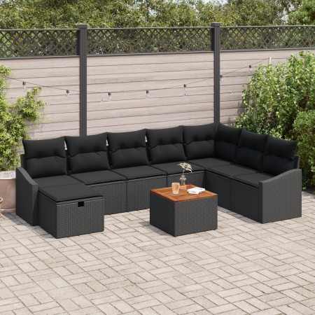 Conjunto de sofá de jardín de 9 piezas con cojines de ratán sintético negro de , Sofás de exterior - Ref: Foro24-3360915, Pre...