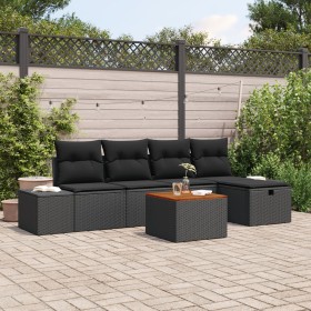 Conjunto de sofá de jardín de 6 piezas con cojines en ratán poli negro de , Sofás de exterior - Ref: Foro24-3360922, Precio: ...