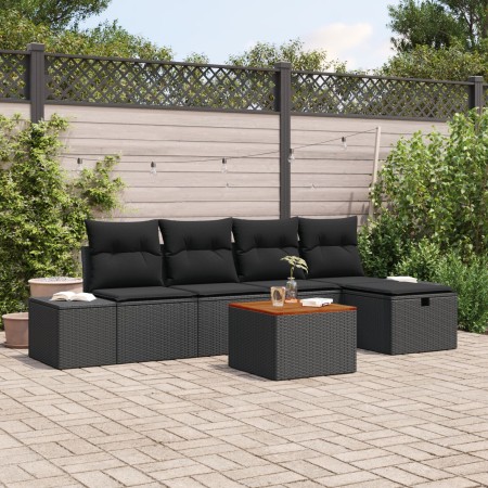 Conjunto de sofá de jardín de 6 piezas con cojines en ratán poli negro de , Sofás de exterior - Ref: Foro24-3360922, Precio: ...