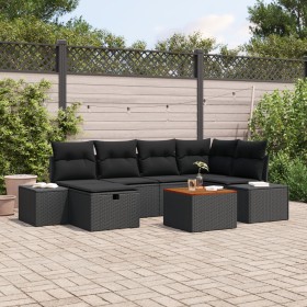 Set de Sofá de Jardín de 7 Piezas con Cojines de Poliratán Negro de , Sofás de exterior - Ref: Foro24-3360929, Precio: 485,48...