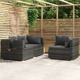 Set de muebles de jardín 3 pzas y cojines ratán sintético gris de vidaXL, Sofás modulares de exterior - Ref: Foro24-317516, P...