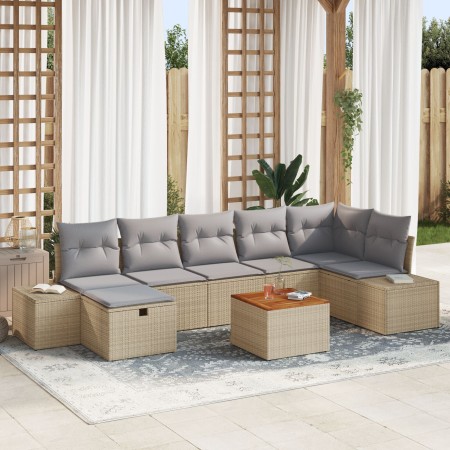 Set de Sofás de Jardín de 8 Piezas con Cojines Beiges de Poliratán de , Sofás de exterior - Ref: Foro24-3360934, Precio: 550,...