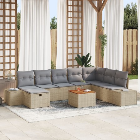 Juego de Sofá de Jardín de 9 Piezas con Cojines Beige de Poliratán de , Sofás de exterior - Ref: Foro24-3360941, Precio: 605,...