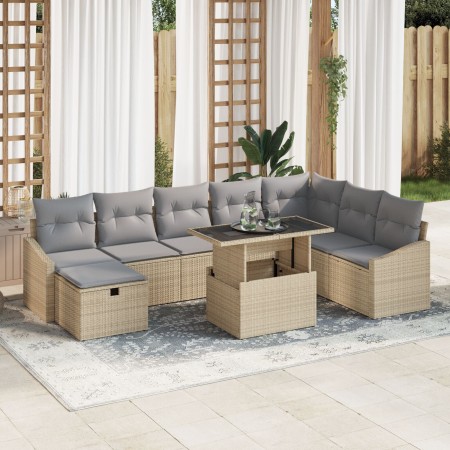 Conjunto de Sofá de Jardín de 9 Piezas con Cojines Beige de Ratán Poliéster | Foro24.es | Tu tienda online para hogar, jardín y más Foro24.es