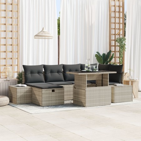 Conjunto de Sofá Jardín de 7 Piezas con Cojines Gris Claro Poliratán | Foro24.es | Tu tienda online para hogar, jardín y más Foro24.es