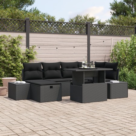 Conjunto de Sofá de Jardín de 7 Piezas con Cojines Negro Polirratan de , Sofás de exterior - Ref: Foro24-3361212, Precio: 548...