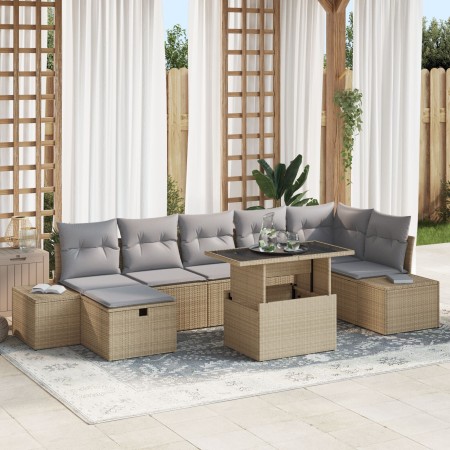 Conjunto de Sofá de Jardín de 8 Piezas con Cojines Beige Ratán de , Sofás de exterior - Ref: Foro24-3361219, Precio: 601,70 €...