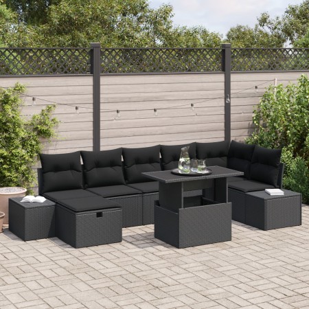 Conjunto de Sofás de Jardín de 8 Piezas con Cojines Negro Ratán Polimérico de , Sofás de exterior - Ref: Foro24-3361222, Prec...