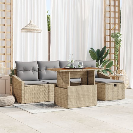 Set de Sofá de Jardín de 6 Piezas con Cojines Beige Poliratán | Foro24.es | Tu tienda online para hogar, jardín y más Foro24.es