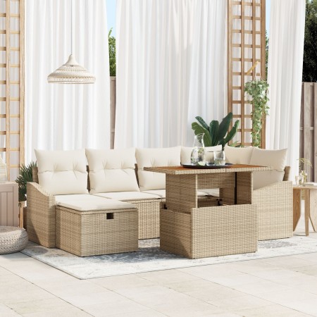 Conjunto de Sofá de Jardín de 7 Piezas con Cojines Beige Poliratán de , Sofás de exterior - Ref: Foro24-3361358, Precio: 556,...