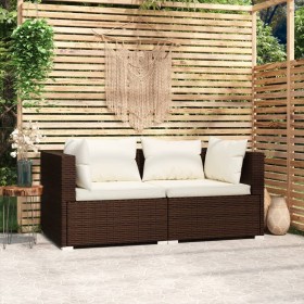 Sofá de 2 plazas con cojines ratán sintético marrón de vidaXL, Conjuntos de jardín - Ref: Foro24-317498, Precio: 191,53 €, De...