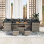 Conjunto de sofá de jardín de 10 piezas con cojines gris de ratán sintético y acacia de , Sofás de exterior - Ref: Foro24-336...