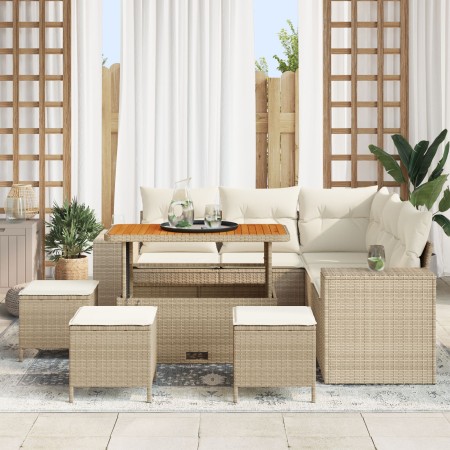 Sofá de Jardín de 8 Piezas con Cojines Beige Ratán PE Acacia, Comedor de Jardín de 3 Piezas con Cojines Beige Ratán PE Acacia | Foro24.es | Tu tienda online para hogar, jardín y más Foro24.es