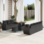 Sofá de jardín de 10 piezas con cojines de poliratán negro, Comedor de jardín de 3 piezas con cojines de poliratán negro de ,...