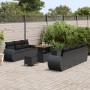 Sofá de jardín de 10 piezas con cojines de poliratán negro, Comedor de jardín de 3 piezas con cojines de poliratán negro de ,...