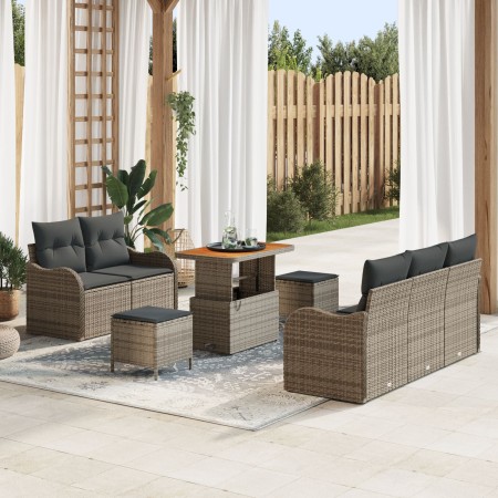 Sofá de Jardín Set de 4 Gris, Gris Oscuro Ratán, Tela Mediano de , Sofás de exterior - Ref: Foro24-3364163, Precio: 606,73 €,...