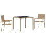 Juego de Comedor de Jardín 3 Piezas Beige Poliratán, Sillas de Jardín Apilables con Cojines 2 pcs Beige Poliratán de , Sillas...