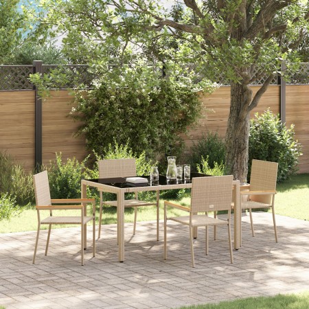 Conjunto de Comedor de Jardín  de 5 Piezas Beige de Poliratán, Sillas de Jardín apilables con cojines  2 pcs Beige de Poliratán | Foro24.es | Tu tienda online para hogar, jardín y más Foro24.es