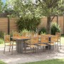 Juego de Comedor de Jardín de 9 piezas Gris Poliratán Acacia, Sillas Apilables de Jardín con Cojines 2 pcs Gris Poliratán de ...