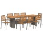 Juego de Comedor de Jardín de 9 piezas Gris Poliratán Acacia, Sillas Apilables de Jardín con Cojines 2 pcs Gris Poliratán de ...