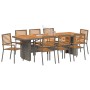 Juego de Comedor de Jardín de 9 piezas Gris Poliratán Acacia, Sillas Apilables de Jardín con Cojines 2 pcs Gris Poliratán de ...
