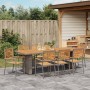 Juego de Comedor de Jardín de 9 piezas Gris Poliratán Acacia, Sillas Apilables de Jardín con Cojines 2 pcs Gris Poliratán de ...