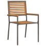 Juego de Comedor de Jardín de 9 piezas Gris Poliratán Acacia, Sillas Apilables de Jardín con Cojines 2 pcs Gris Poliratán de ...