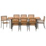 Juego de Comedor de Jardín de 9 piezas Gris Poliratán Acacia, Sillas Apilables de Jardín con Cojines 2 pcs Gris Poliratán de ...