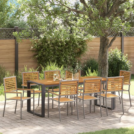 Juego de Comedor de Jardín de 9 Piezas Gris Poliratán Acacia,  Sillas de Jardín Apilables con Cojines 2 pcs Gris Poliratán | Foro24.es | Tu tienda online para hogar, jardín y más Foro24.es