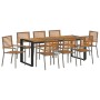 Juego de Comedor de Jardín de 9 Piezas Gris Poliratán Acacia,  Sillas de Jardín Apilables con Cojines 2 pcs Gris Poliratán | Foro24.es | Tu tienda online para hogar, jardín y más Foro24.es