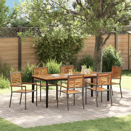 Conjunto de Comedor de Jardín Set de 4 Gris, Marrón Metal, Madera | Foro24.es | Tu tienda online para hogar, jardín y más Foro24.es