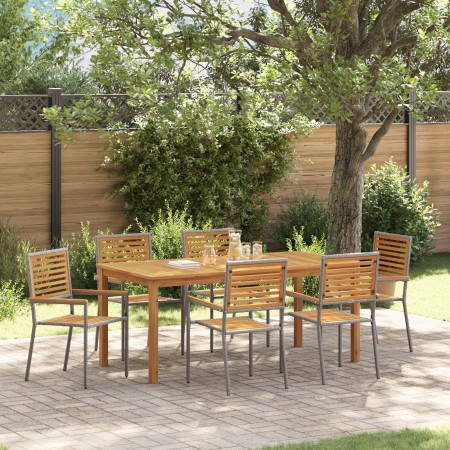 Juego de Comedor de Jardín de 7 Piezas Gris de Polyratán Acacia, Sillas Apilables de Jardín  con Cojines 2 pcs Gris de Polyratán | Foro24.es | Tu tienda online para hogar, jardín y más Foro24.es
