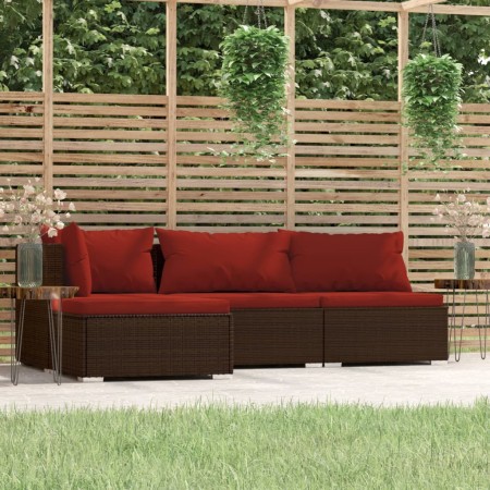 Set muebles de jardín 4 pzas y cojines ratán sintético marrón de vidaXL, Conjuntos de jardín - Ref: Foro24-317545, Precio: 38...