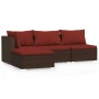 Set muebles de jardín 4 pzas y cojines ratán sintético marrón de vidaXL, Conjuntos de jardín - Ref: Foro24-317545, Precio: 38...