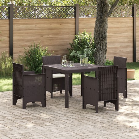 Juego de Comedor de Jardín de 5 Piezas con Cojines Marrón Ratán Sintético de , Mesas de jardín - Ref: Foro24-3378541, Precio:...