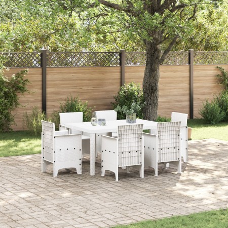 Conjunto de Comedor de Jardín de 7 Piezas Blancas de Ratán de , Mesas de jardín - Ref: Foro24-3378562, Precio: 332,74 €, Desc...