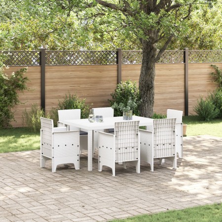 Conjunto de Comedor de Jardín de 7 Piezas con Cojines Blanco Poliratán de , Mesas de jardín - Ref: Foro24-3378565, Precio: 35...