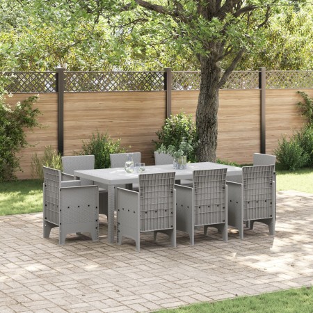 Juego de Comedor de Jardín de 9 Piezas con Cojines de Ratán Sintético Gris Claro de , Mesas de jardín - Ref: Foro24-3378589, ...