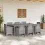 Juego de Comedor de Jardín de 9 Piezas con Cojines de Ratán Sintético Gris Claro de , Mesas de jardín - Ref: Foro24-3378589, ...