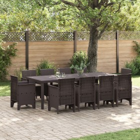 Conjunto de 11 Piezas de Comedor de Jardín con Cojines Marrón Ratán Poliéster de , Mesas de jardín - Ref: Foro24-3378598, Pre...