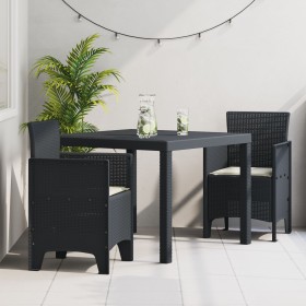 Juego de Comedor de Jardín de 3 Piezas con Cojines de Ratán Poliéster Antracita de , Mesas de jardín - Ref: Foro24-3378676, P...