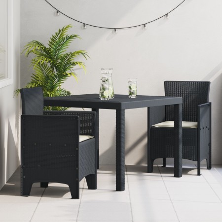 Juego de Comedor de Jardín de 3 Piezas con Cojines de Ratán Poliéster Antracita de , Mesas de jardín - Ref: Foro24-3378676, P...