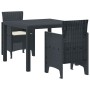 Juego de Comedor de Jardín de 3 Piezas con Cojines de Ratán Poliéster Antracita de , Mesas de jardín - Ref: Foro24-3378676, P...