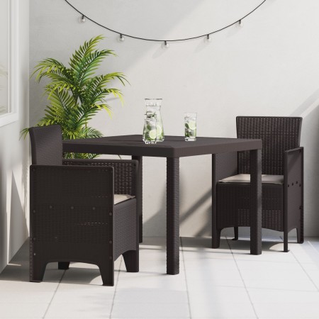 Conjunto de Comedor de Jardín de 3 Piezas con Cojines de Ratan Sintético Marrón de , Mesas de jardín - Ref: Foro24-3378678, P...