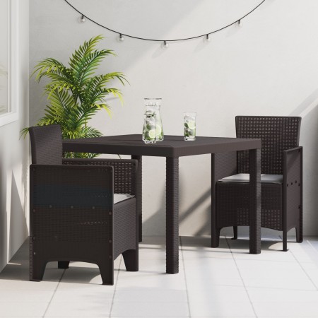 Conjunto de Comedor de Jardín de 3 Piezas con Cojines de Rattan Poliéster Marrón de , Mesas de jardín - Ref: Foro24-3378679, ...