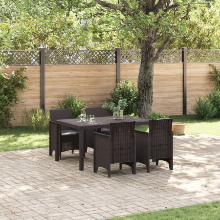 Conjunto de Comedor de Jardín de 5 Piezas con Cojines Poliratán Marrón de , Mesas de jardín - Ref: Foro24-3378700, Precio: 27...