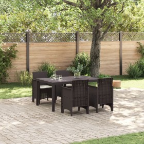 Conjunto de Comedor de Jardín de 5 Piezas con Cojines Marrón Ratan Poliéster de , Mesas de jardín - Ref: Foro24-3378701, Prec...